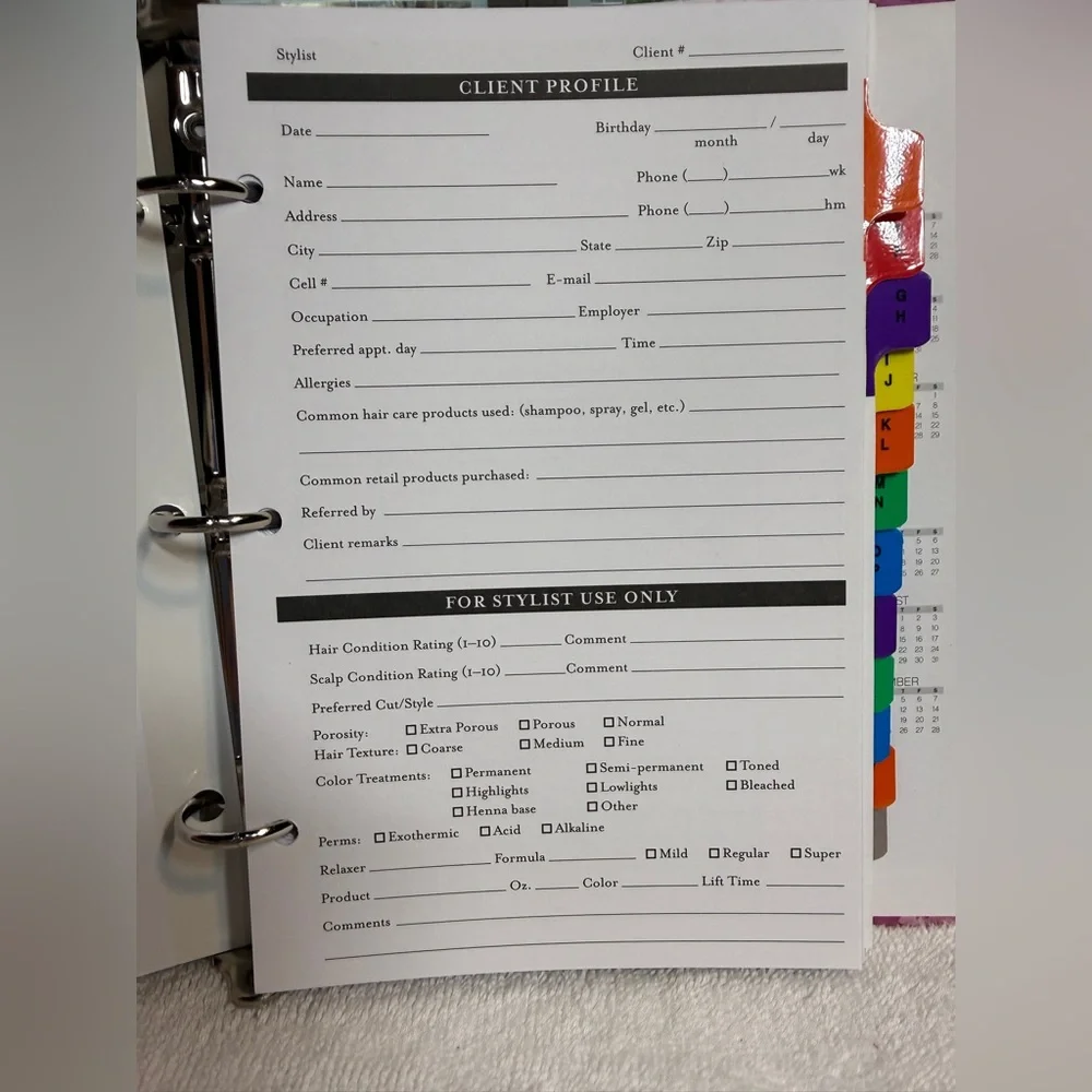 Diane Client Data Organizer - Cosmetologist Hairdresser Estheticians